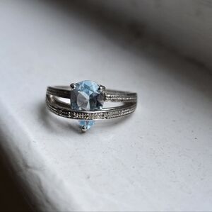 Lab Created Blue Topaz Diamonds Ring